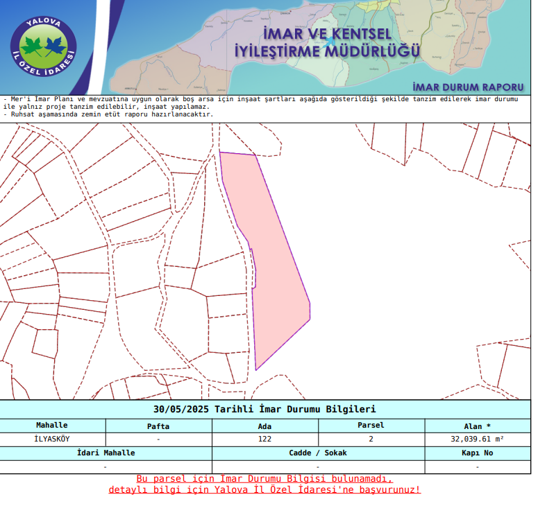 Yalova Çiftlikköy İlyasköy'de satılık 32 dönüm müstakil arsa, asfalt yol cepheli