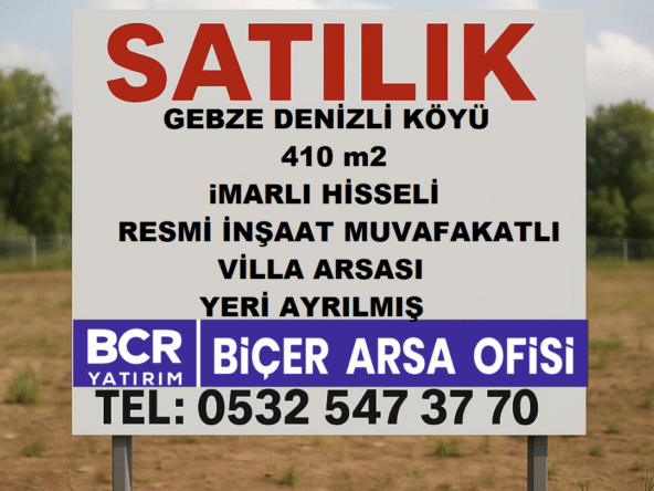 Gebze Denizli Köyü'nde satılık 410 m² villa parseli ilan tabelası - BCR Yatırım | Biçer Arsa Ofisi